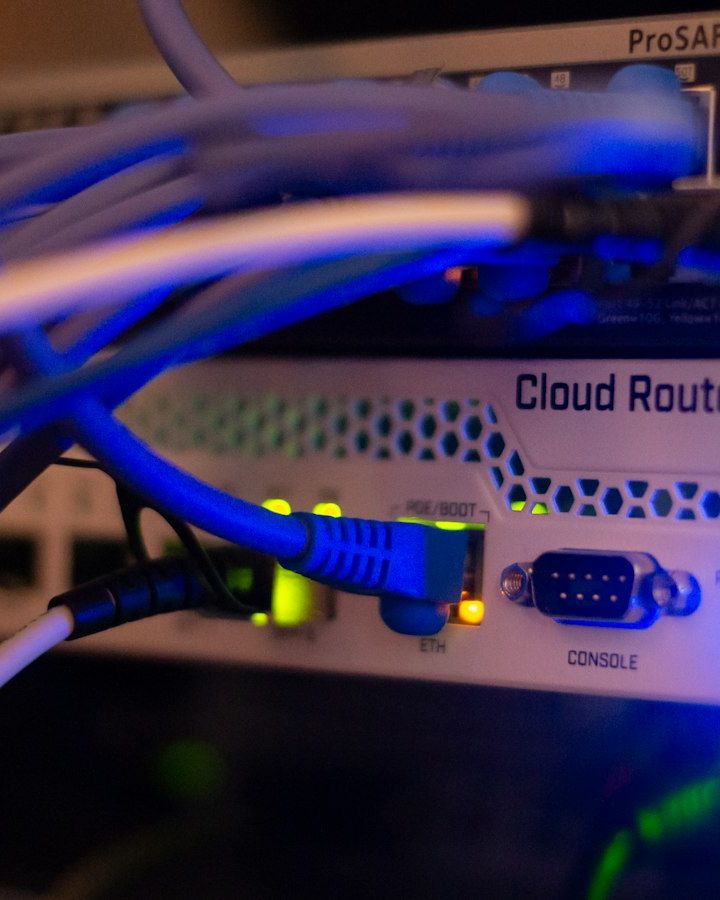 Cloud router switch with network cables and status lights